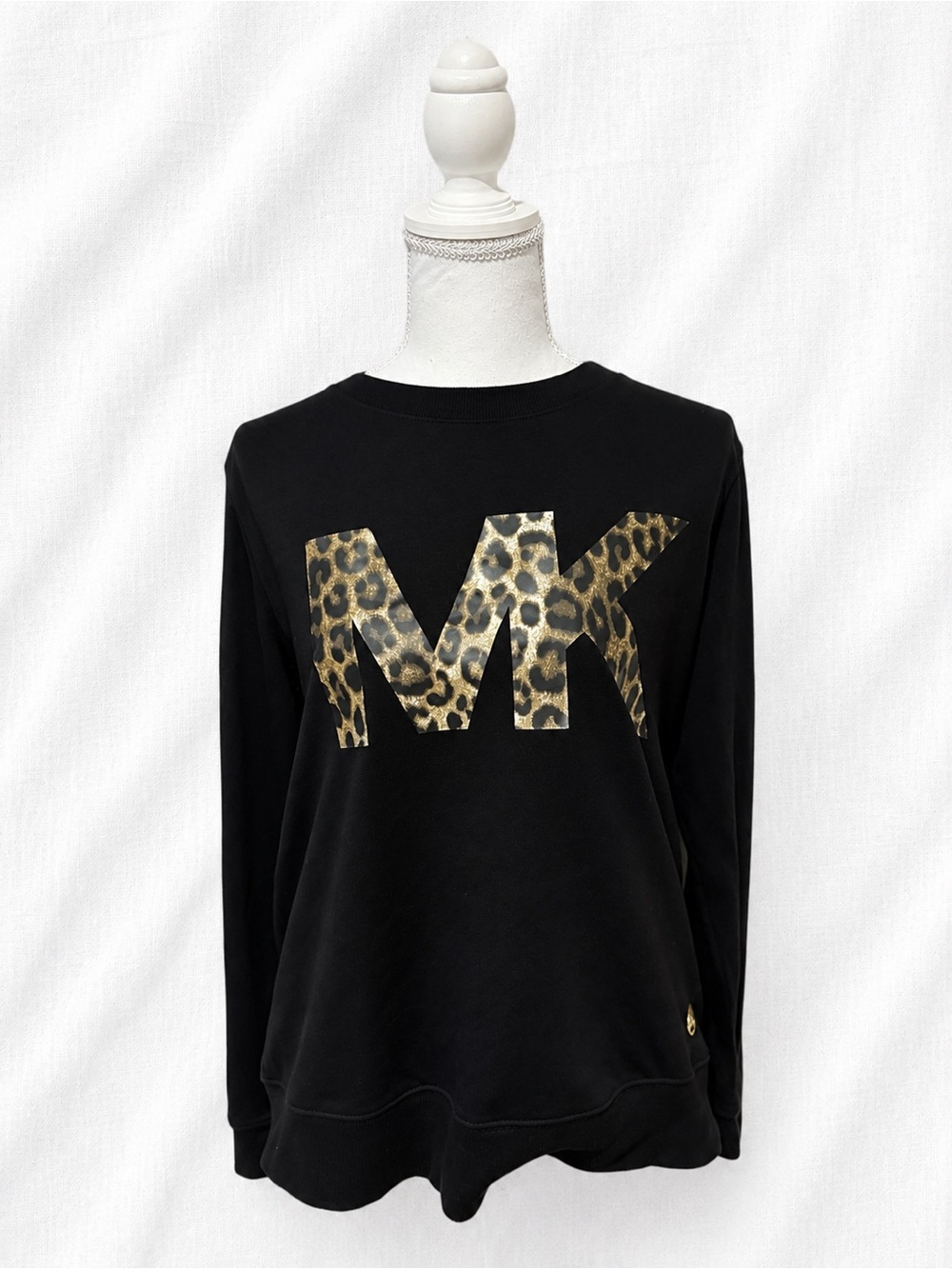 MICHAEL Michael Kors Black Pullover with Gold Leopard MK Logo
